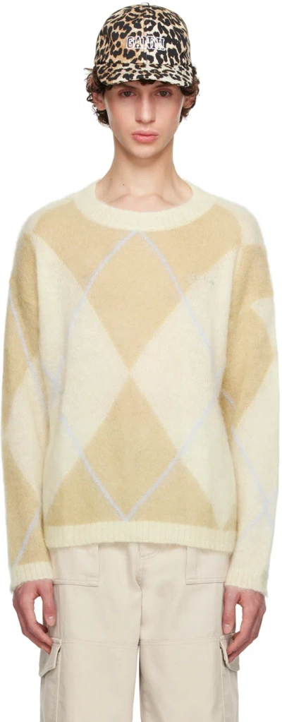 Ganni Beige O-neck Sweater In Multicolour