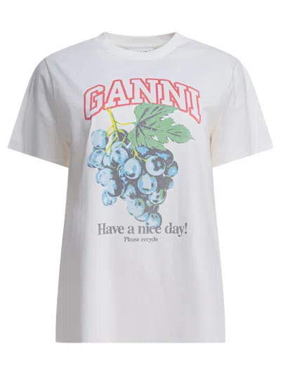 Ganni Beige Organic Cotton T-shirt In White