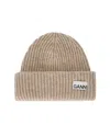 Ganni Beige Oversize Ribbed Beanie In Beige
