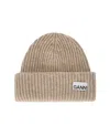 Ganni Beige Oversize Ribbed Beanie