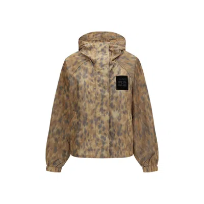 Ganni Ultralight Printed Nylon Jacket In Brown