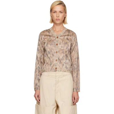 Ganni Beige Printed Metallic Cardigan In Burro Zzt