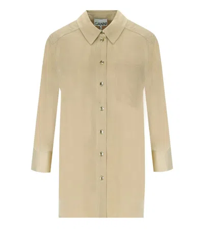 Ganni Beige Satin Shirt In Neutral