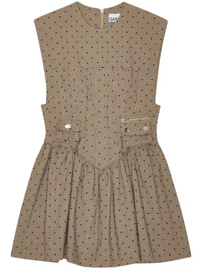 GANNI BEIGE SHORT DRESS WITH POLKA DOTS