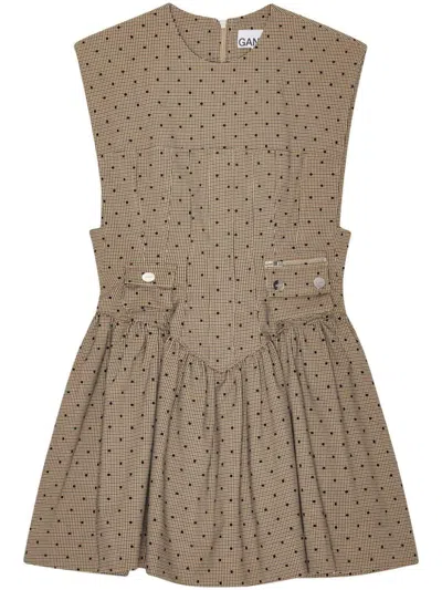 Ganni Beige Short Dress With Polka Dots In Brown