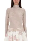 Ganni Beige Solid Mock Collar Sweater In Neutral
