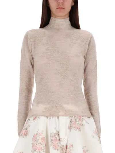 Ganni Beige Solid Mock Collar Sweater In Neutral