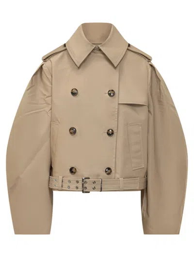 Ganni Beige Solid Shirt Collar Jacket In Brown