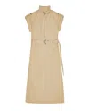 Ganni Classic Summer Suiting Cowl Neck Long Dress In Neutral