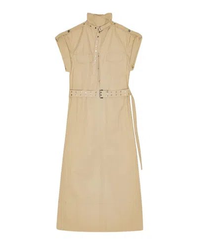 GANNI BEIGE STRETCH COWL NECK LONG DRESS