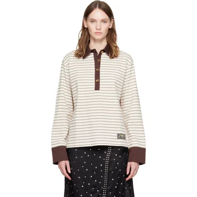 Ganni Beige Stripe Polo In Neutral