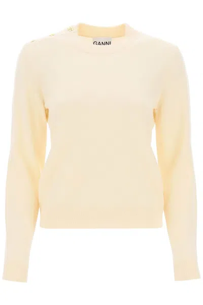 GANNI BEIGE SWEATER WITH BUTTERFLY BUTTONS FOR WOMEN