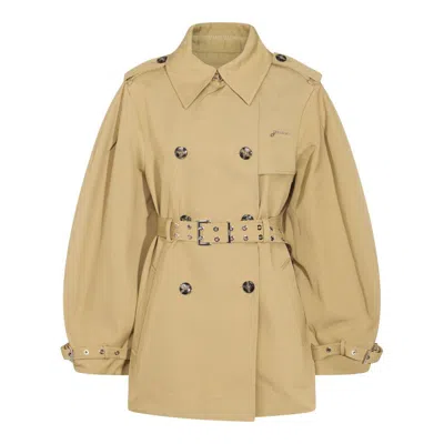 Ganni Beige Trench Coat In Brown