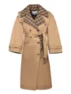 Ganni Checkered-lapel Belted Trench Coat In Brown