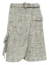 Ganni Belted Mini Tweed Skirt In Gray