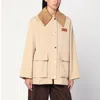 Ganni Womens Oversized-collar Brand-patch Woven Jacket Pale Khaki In Brown