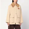 Ganni Womens Oversized-collar Brand-patch Woven Jacket Pale Khaki In Neutral