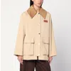 Ganni Womens Oversized-collar Brand-patch Woven Jacket Pale Khaki In Brown