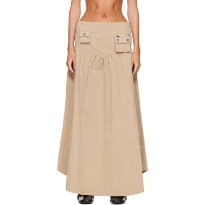 Ganni Beige Washed Cotton Corset Maxi Skirt In Zzr Warm Sand