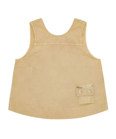 Ganni Beige Washed Stretch Cotton Sleeveless Top In Brown
