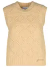 Ganni Jacquard-knit Wool And Cotton-blend Vest In Beige
