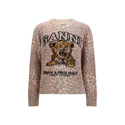 Ganni Beige Wool Oves Aries Sweatshirt In Multi