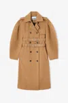 Ganni Belted Double-breasted Coat In Nude