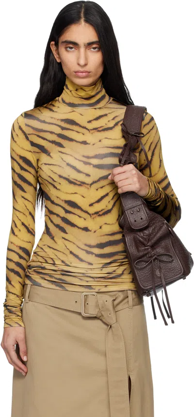 GANNI BEIGE ZEBRA PRINT JERSEY TURTLENECK