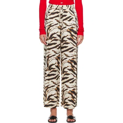 Ganni Beige Zebra Satin Lounge Pants In Multi