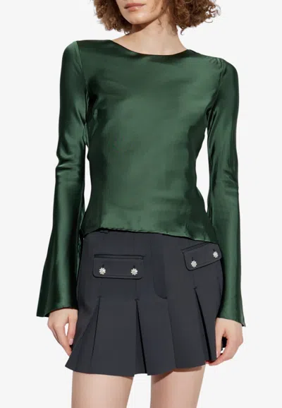 Ganni Tie-back Cutout Satin Blouse In Green