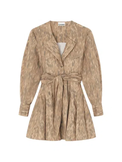 Ganni Shirt Dress In Stretch Cotton In Multi