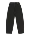 Ganni Black Pants With High Waist And Logo Patch On The Rear In Cotton Woman In Black