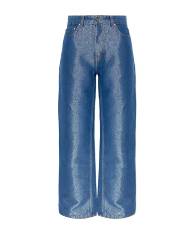 Ganni Belt Loop Jeans In Blue