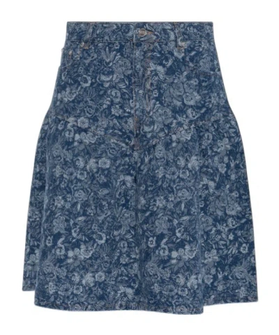 Ganni Belt Loop Midi Skirt In Blue