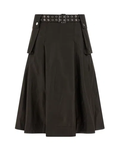 Ganni Belted A-line Midi Skirt In Brown
