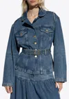 Ganni Belted Button-up Denim Jacket In Blue