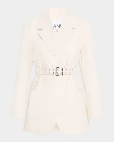 Ganni Belted Cotton Melange Blazer In Angora