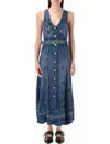 Ganni Blue Light Denim Belt Midi Dress In Blue