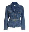 Ganni Belted Denim Jacket In Blue