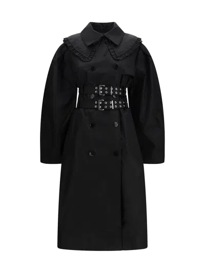 Ganni Belted Double-breasted Coat In Black