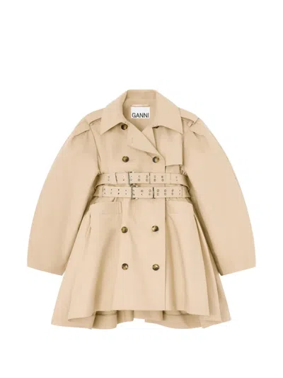 Ganni Belted Double-breasted Coat In Neutral