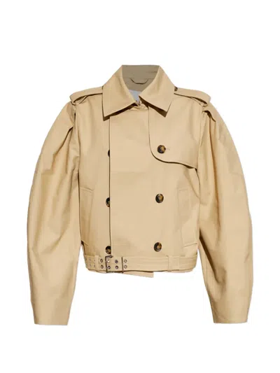 Ganni Belted Double-breasted Jacket In Neutral