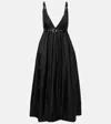 Ganni Black Long Dress With A V-neck Embellished With Studs In Black