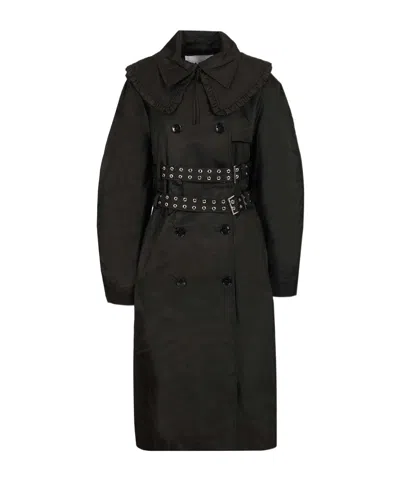 Ganni Belted Duchesse Trench Coat In Black