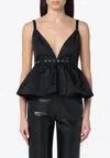 Ganni Black V-neck Top With A Waistband Under The Bust In Black