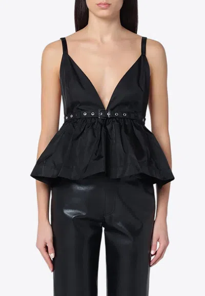 GANNI BELTED DUCHESSE V-NECK TOP