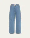Ganni Fluffy Denim Izey Wide-leg Jeans In Mid Blue Stone