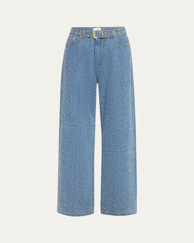 GANNI BELTED FLUFFY DENIM JEANS