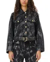 Ganni Washed Denim Belted Jacket In Washed Black