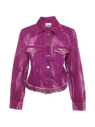 Pre-owned Ganni Belted Jacket In Purple